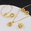 New Fashion Stainless Steel Gold Color Interlocking Circles Roman Numbers Jewelry Sets Women 4pcs Waterproof Jewelry Set Gift