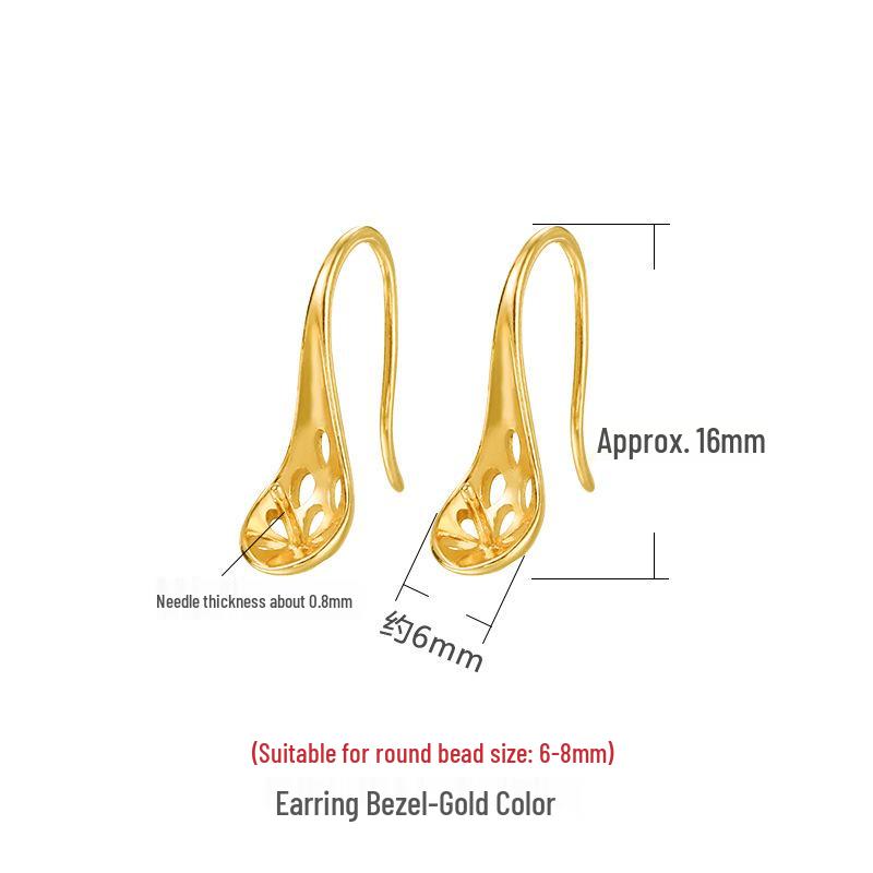 

S925 Sterling Silver High Heel Stud Earrings with Hollowed-Out Spoon & Beeswax Bead Settings 925 Sterling Silver золотой