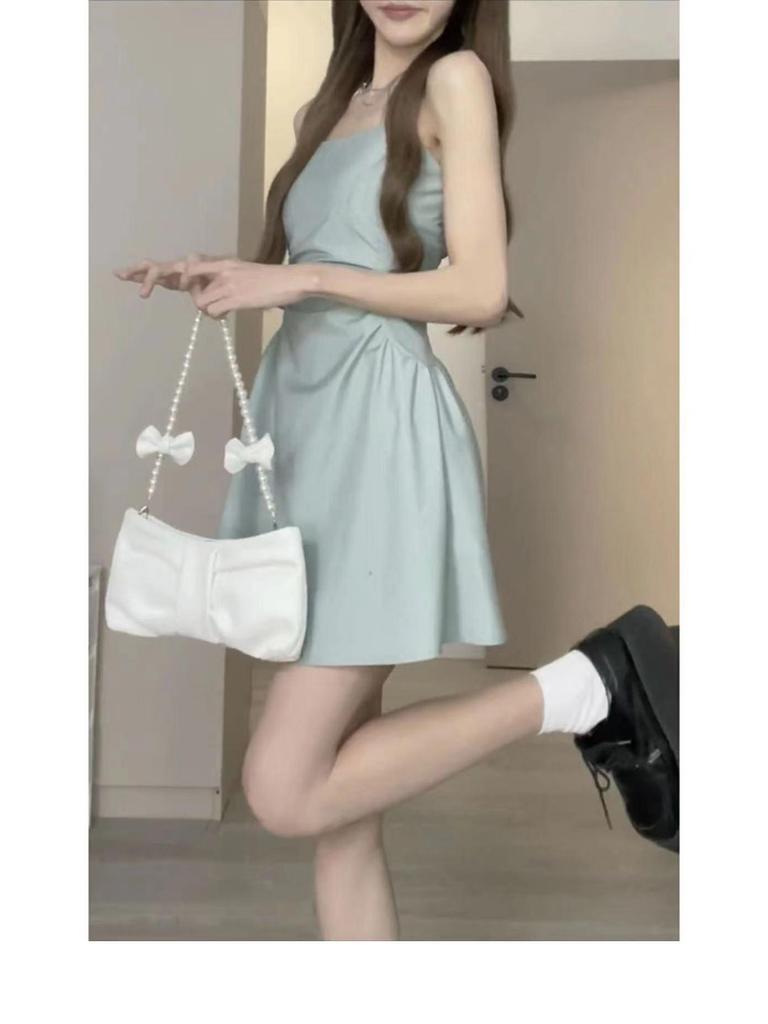 2023 Letní Elastické Plisované Šaty na Ramínka s Vysokým Pasem