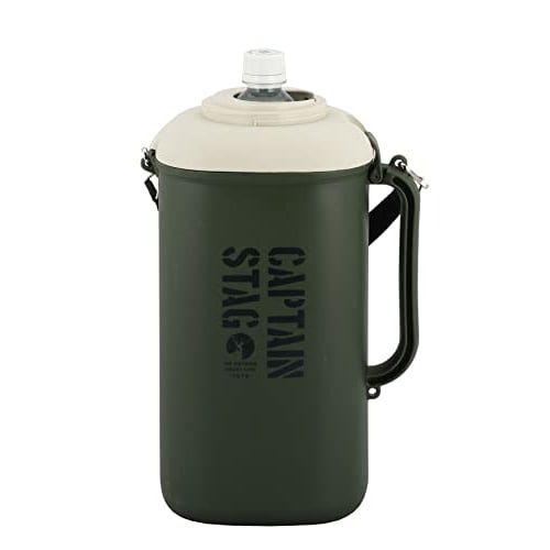 Captain Stag UE-2038 PET Bottle Holder, Cooler for 2L PET Bottles, Includes Ice Packs, 3 Cups, and Shoulder Strap, Dark Green