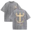 Retro Acid Wash Oversized Tee Christian Cross Paradise Letter Graphic Casual Men Women Streetwear T Shirt