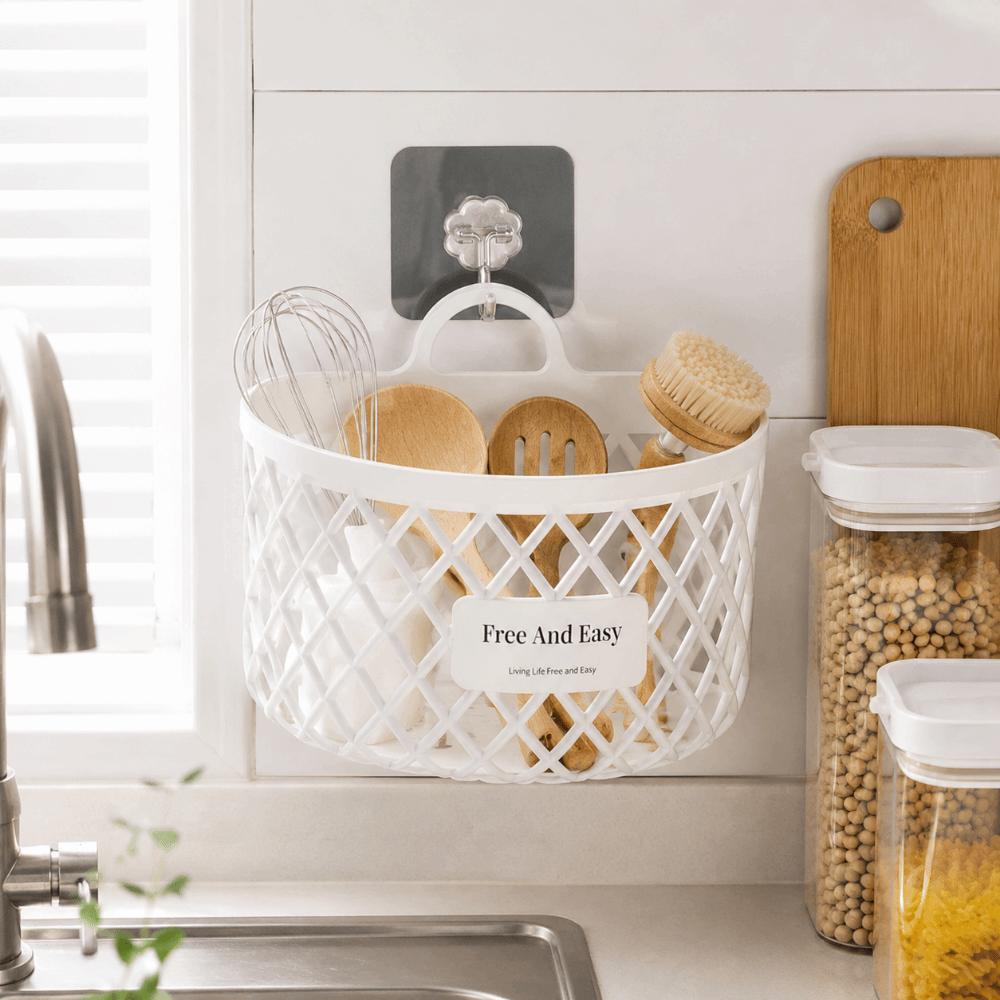 No Drill Kitchen Storage Basket Drainage Shelf Toiletry Holder Box Hanging Storage Basket Home Use