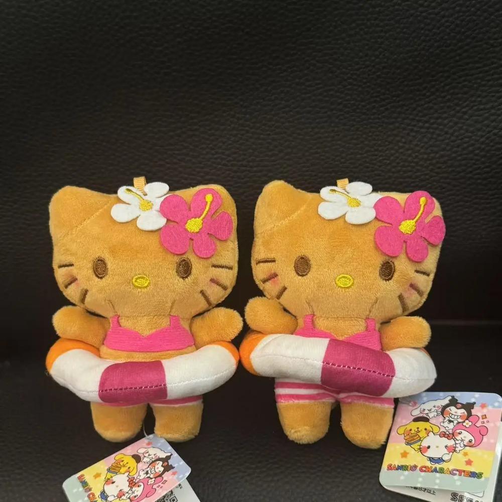 Hello Kitty Swim Ring Surfboard Plush Keychain Beach Swim Circle Black Skin Kitty Pendant Cute Cartoon Decor Bag Holiday Gifts