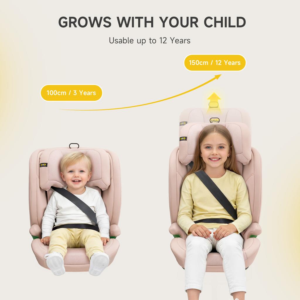Leon Highback Booster Seat, ISOFIX, i-Size R129, 100-150cm, 3-12 Years, Seatbelt Clip (Pink)