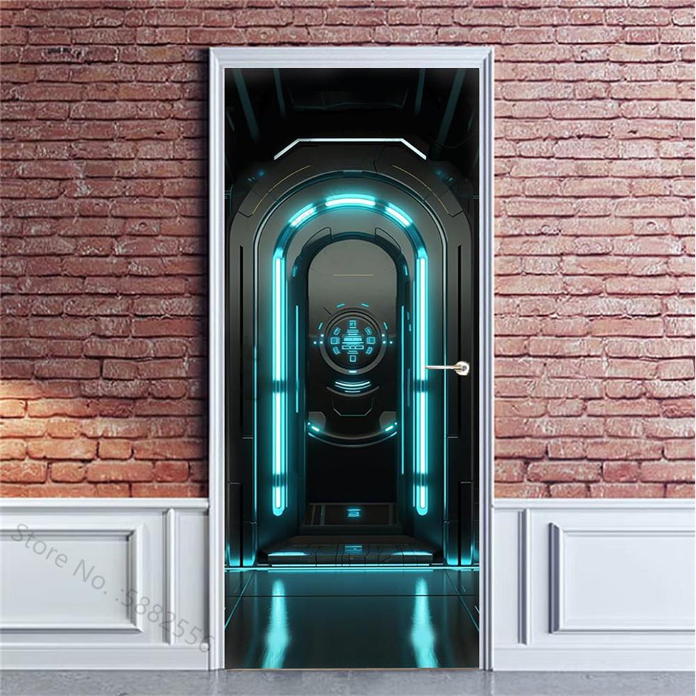 PVC Self-Adhesive Waterproof Door Sticker Modern Simulation Door Mural Wallpaper Living Room Study Home Decor Art Door Poster