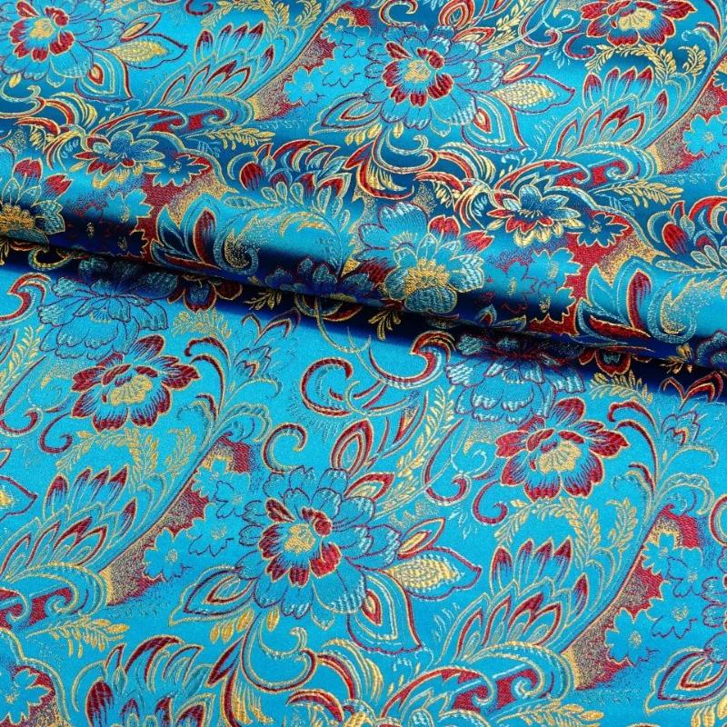 Wide 114cm Damask Jacquard Lilies Pattern Fabrics for Diy Sewing Cheongsams Ethnic Costumes Mongolian Robes Decorative Fabric