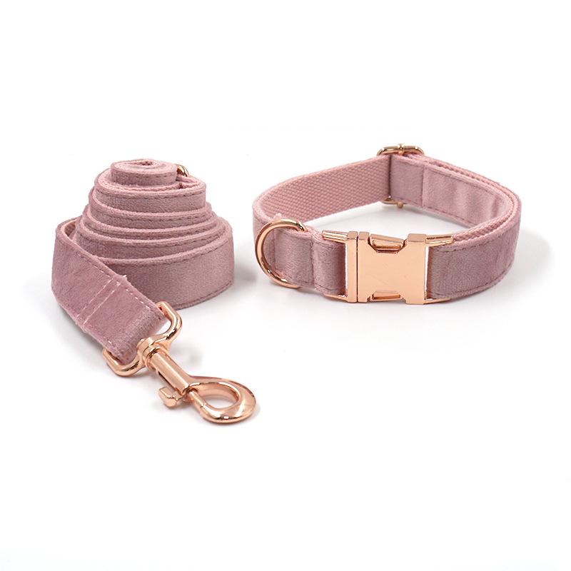 Champagne Pink Velvet Dog Collar & Leash with Rose Gold Buckle XS