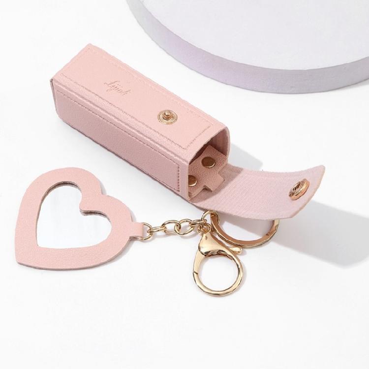 Lipstick Lip Gloss Bag Keychain PU Leather Key Rings Portable Backpack Decor