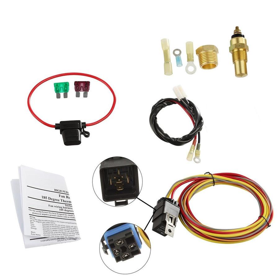 Universal ELECTRIC COOLING FAN WIRING HARNESS INSTALL KIT 185/165 HERMOSTAT 40A RELAY