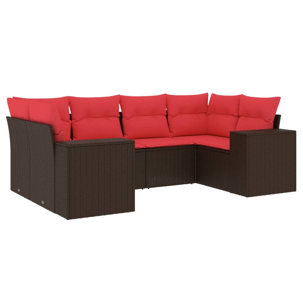 6 Piece Garden Sofa Set with Cushions Brown Poly Rattan