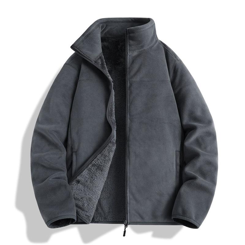 

Мужская осенне-зимняя овальная флисовая куртка с утолщенным флисом, теплая, со стойкой, двусторонняя XXXL темно-серого