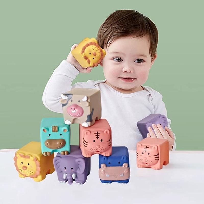 Baby Identify Animal Fruits Silicone Building Blocks Educational Chewing Toy For Early Learning And Sensory Development