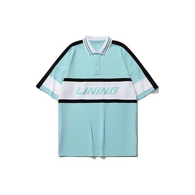 Training Series Color Block Letter Embroidery Breathable Loose Short Sleeve Polo Shirt Men Polo Shirts Clear-Water-Blue APLS193-2