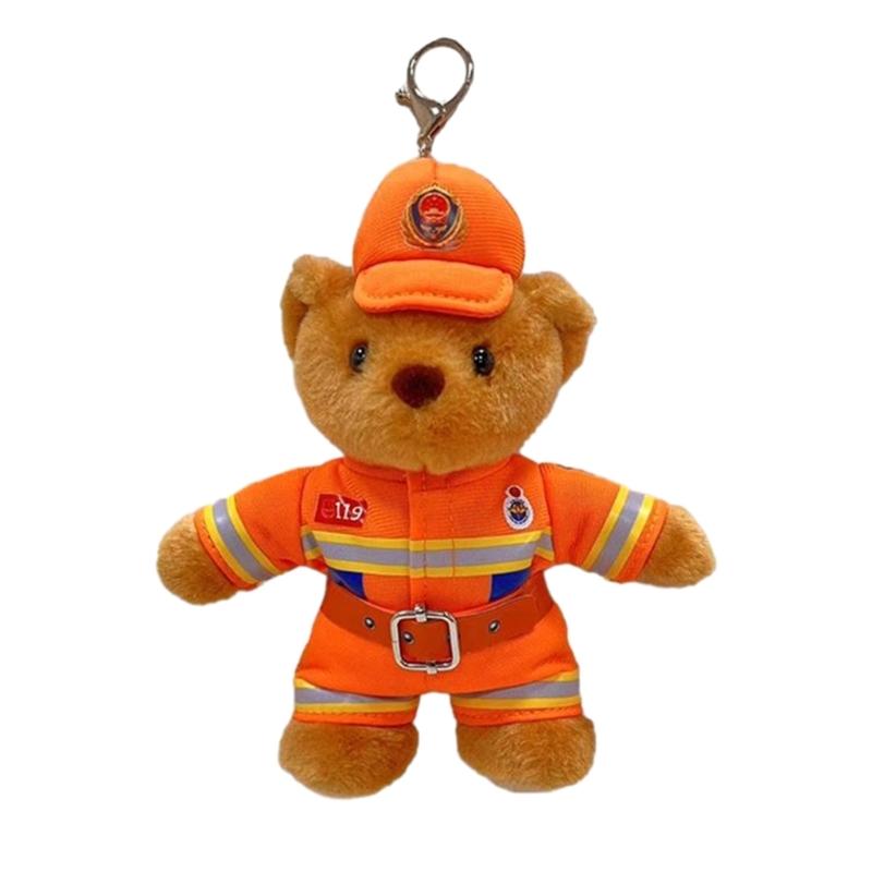 

Plush Policeman Bear Charm Keychain Sweet Cute Pendant Car Keyring Backpack Decoration Fashion Jewelry for Women Girls коричневий
