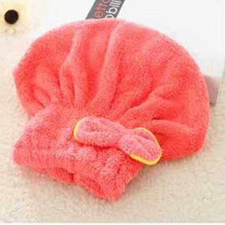 Coral Fleece Absorbent Quick-Dry Hair Towel Cap with Bow
