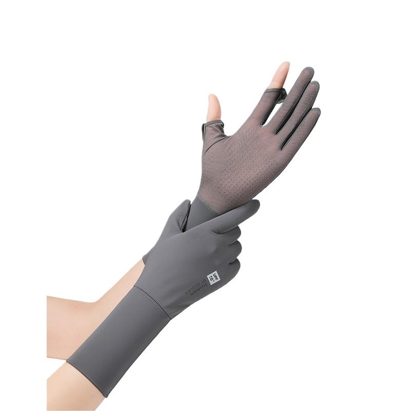 Summer Ice Silk Women UV Protection Long Sunscreen Gloves Breathable Flip Touch Screen Non Slip for Outdoor Driving Cycling