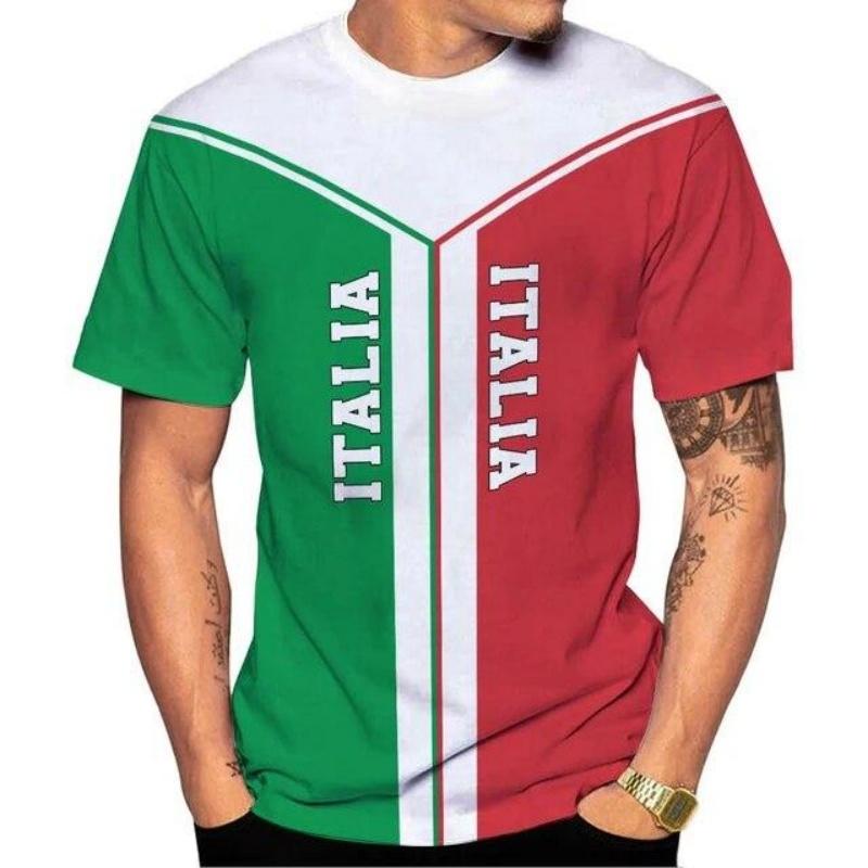3D Printed Italy Flag T Shirt Men Italian Football Pattern T-Shirts Summer Street Sports Round Neck Tops Short Sleeve Tees