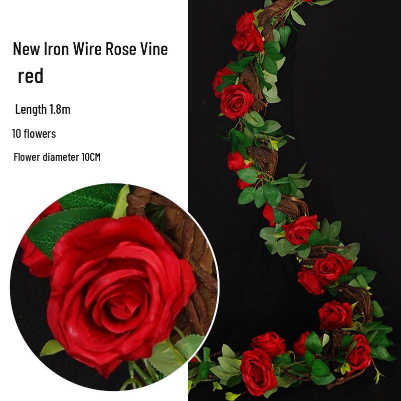 Rattan Plastic Rose Vine Artificial Flowers for Wedding Décor, Ceiling or Wall Hanging, and Air Conditioning Pipe Cover