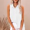 Women Shirt Lapel Sleeveless Button Down Shirt Pure Color Loose Fit