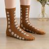 1 Paar Damen-Socken, Blumen-Applikation, Vintage-Wald-Stil, dick, rutschfest, warm, weich, hohe Elastizität, Winter-Mittelschlauch-Socken
