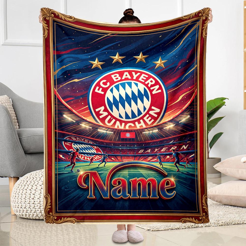 Bayern Munich Stadium Night Personalized Name Blanket Throw Customizable Blanket Warmthful Decor for Nap Couch Livingroom Chair Four Seasons Universal