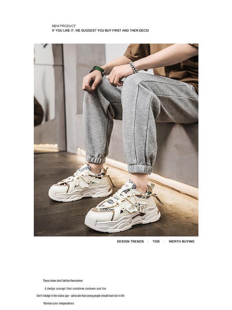 Men's Spring 2025 White Breathable Sneakers: Trendy, Versatile, Thick-Soled Casual Shoes