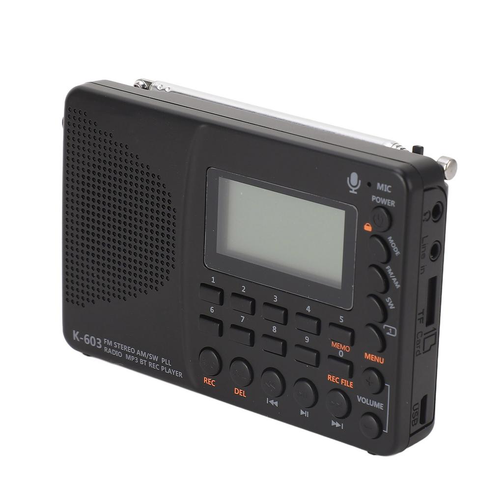 K‑603 FM AM SW Radio Multi‑Function Portable Small Radio Stereo Speaker REC Recorder