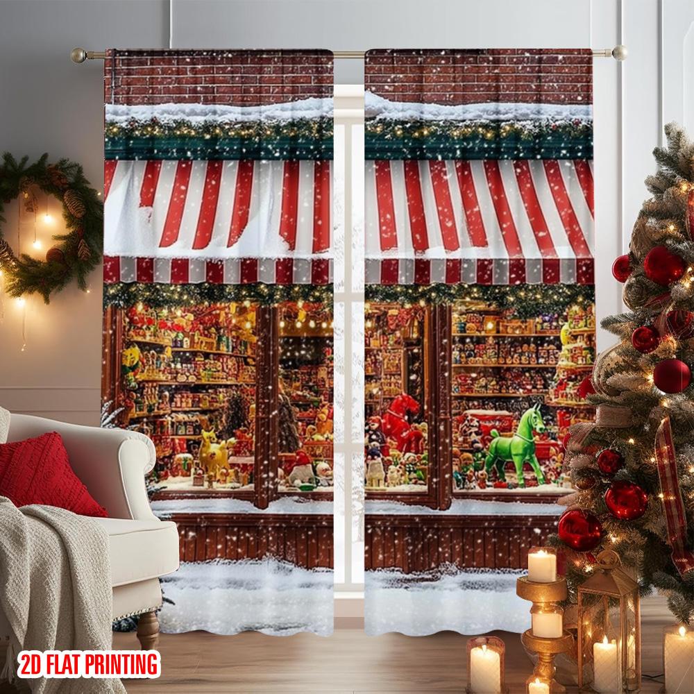 2 Stück 2D Flachdruck Frohe Weihnachten Beliebte Fenstervorhänge Weihnachten 17 Langlebiges Polyester Ohne Strom Frühling Perfekt