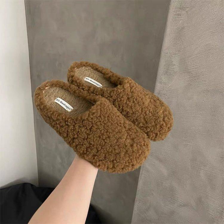 Retro Lamb Wool Plush Slippers Female 2025 Autumn and Winter New Bag Head Drag Fairy Lazy Cotton Drag One Pedal