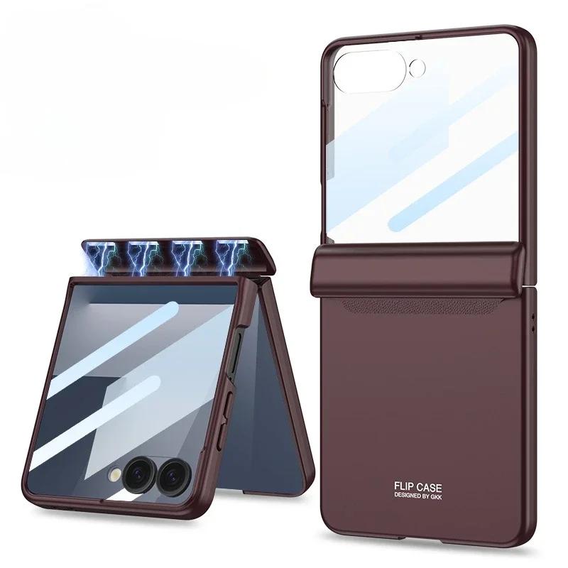 Magnetic Hard Cover for Samsung Galaxy Z Flip 7 FE 6 Flip7 Flip6 5G Phone Case with Tempered Film Hinge Protection