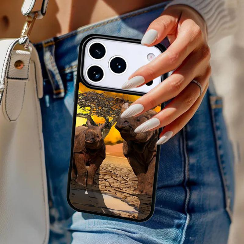 Animal Rhino Phone Case For iPhone 17 Air 14 15 13 12 Max Cover For Apple 14 15 16 16e 11 Pro Max Plus Coque