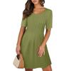 Popular eBay Loose European and American New Pleated Crew Neck Dress with Solid Color Women's Clothing