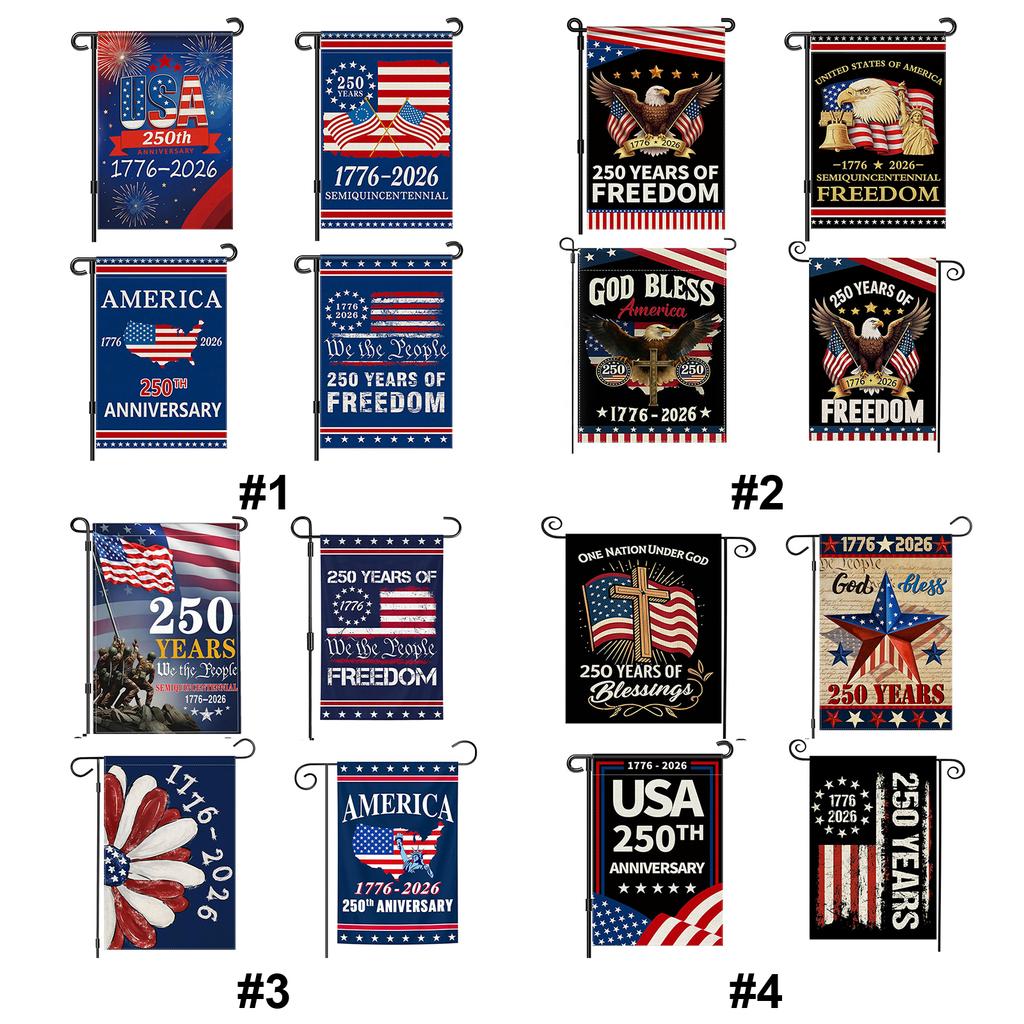 4PCS 250 Anniversary USA American Flag 12 X 18 Inch Patriotic Banner Patriotic Yard Sign for 4th of July Decorations