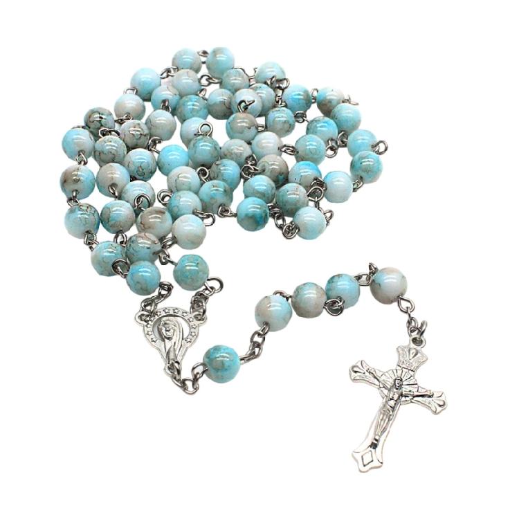 Unisex Long Rosary Beads Chain Crosses Pendant Catholic Crucifix Charm Necklace Markings Beads Neckchain Jewelry Gift