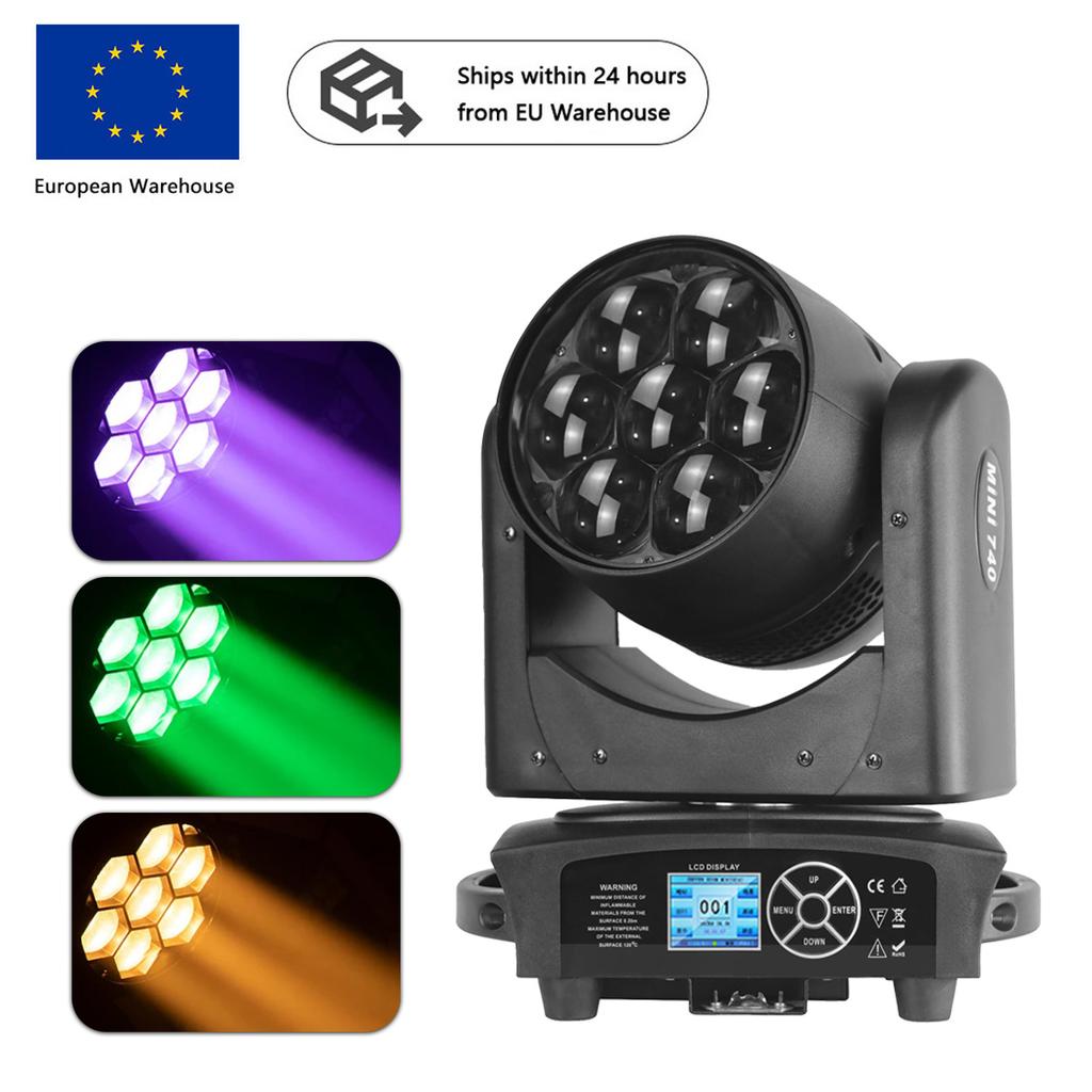 European Warehouse LED 7x40w Wash Zoom Beam Moving Head Light 4in1 RGBW Professional DMX512 Stage Effect Light for Disco DJ