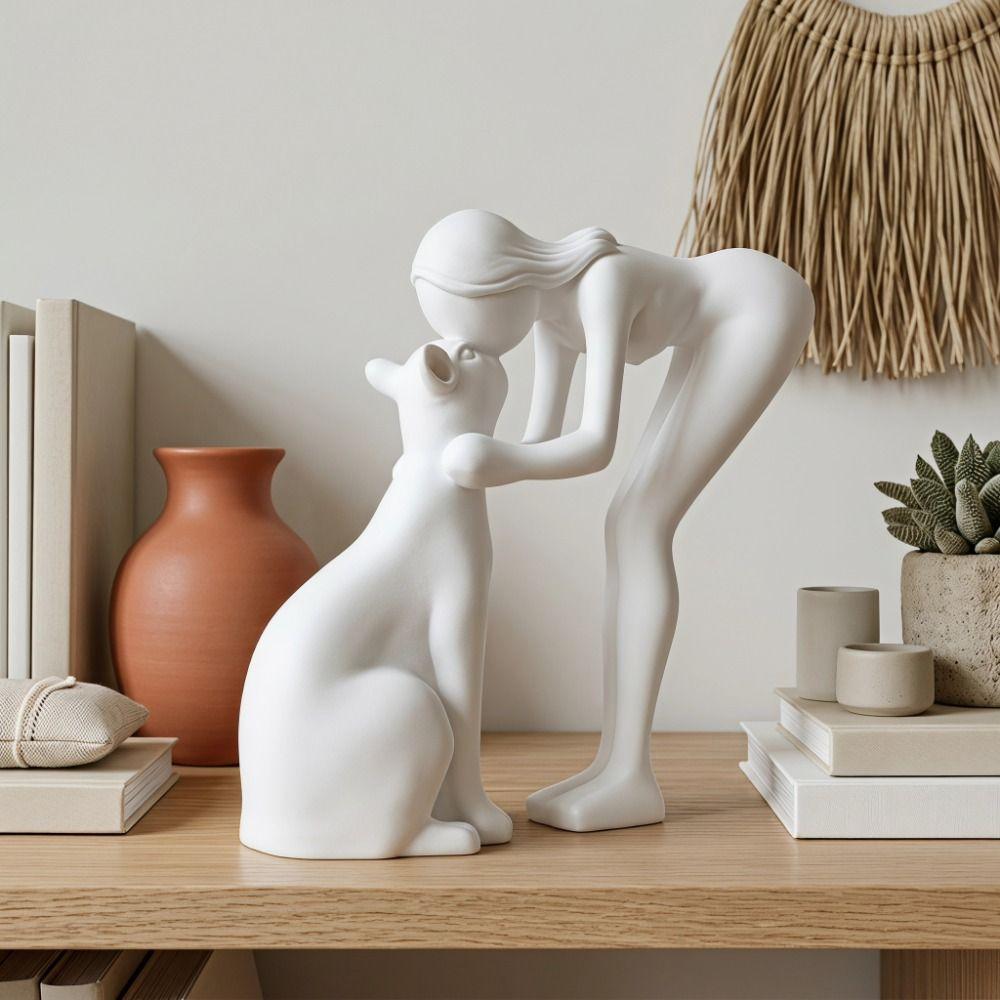 Nordic-Style Girl And Cat Statues 3D Printed Kissing Cat Statues Modern Art Space
