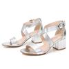Women 'S Shoes Cross Strap Sandals Square Heels Silver Gold Shoes Summer Classic Faux Leather Comfy Walk