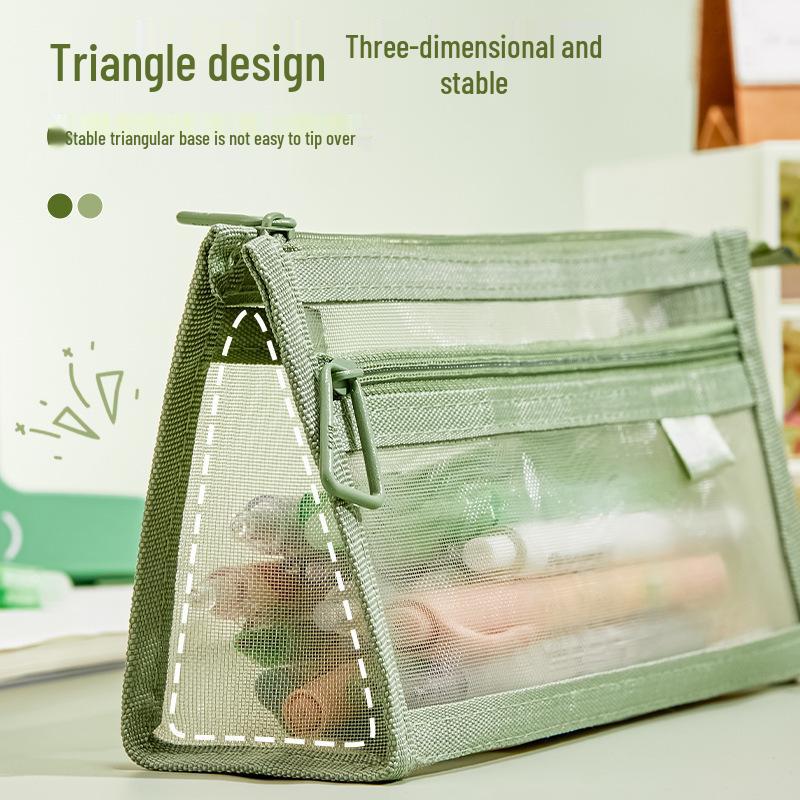 Clear Mesh Double-Layer Pencil Case - Large Capacity 3D Stationery Bag for Kids & Students