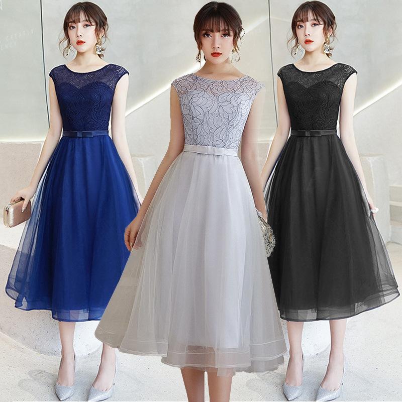 

Evening dress new spring Chinese retro bridesmaid dress medium and long small dress looks thin XS чёрный