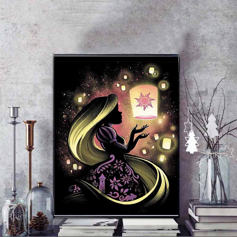 Disney Diamond Painting Rapunzel Silhouette Illustration DIY Kit for Adults Home Decor and Gifts