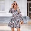 Women's Fall Winter Long Sleeve Printed Button Dress, European & American Style Casual Dress for Crossborder Outwear