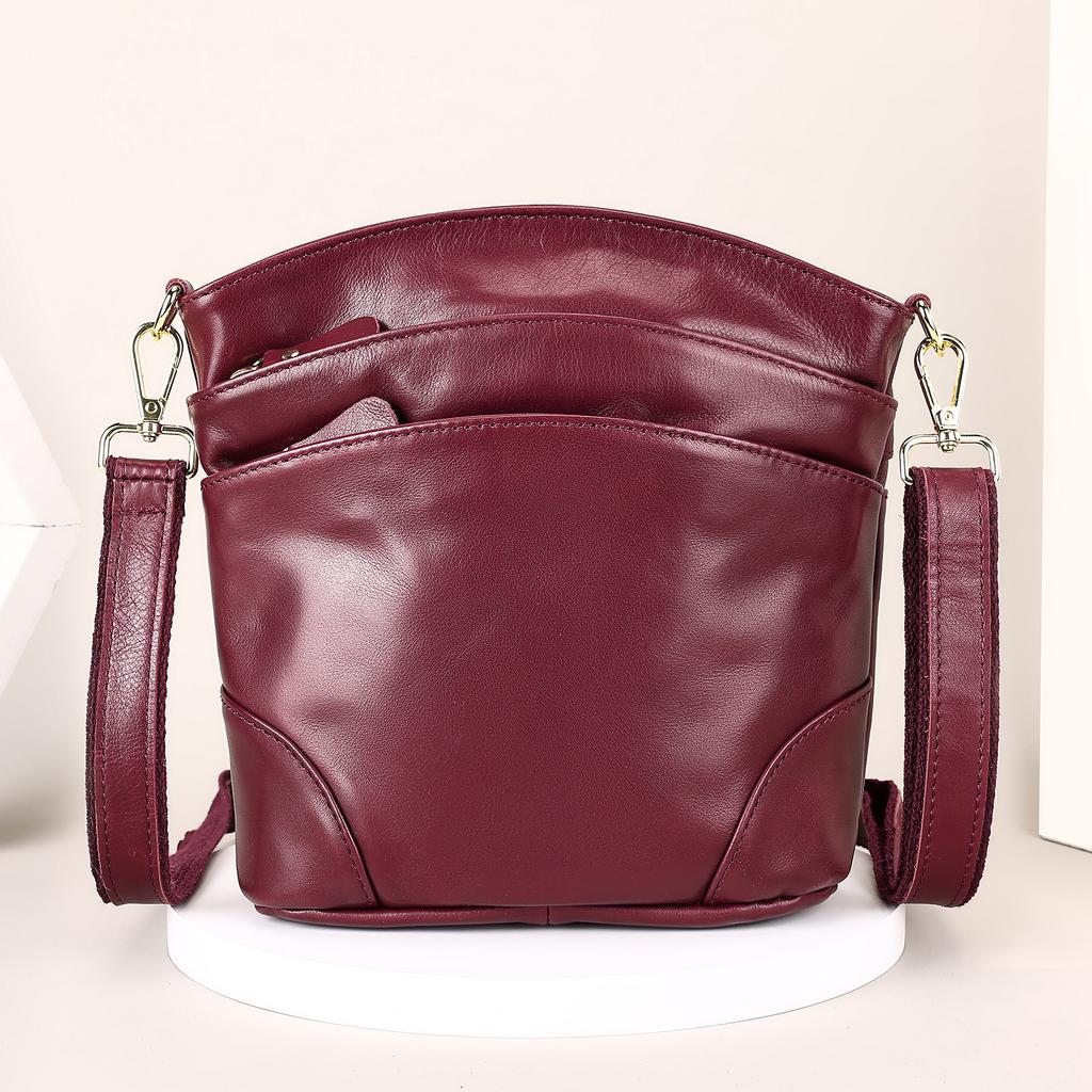 Multi-Pocket Genuine Leather Crossbody Bag for Women