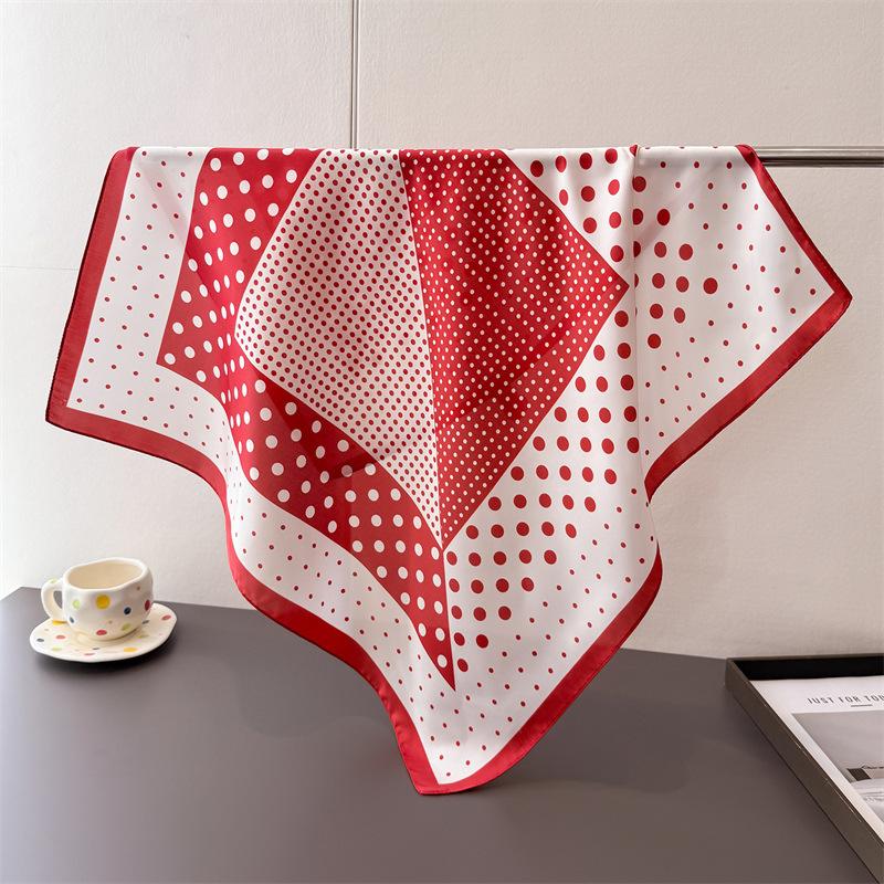 Contrast Color Polka Dot Simulation Silk Printing Square Scarf Shawl Scarf High-end Neck Small Square Scarf Headscarf Silk Scarf Women