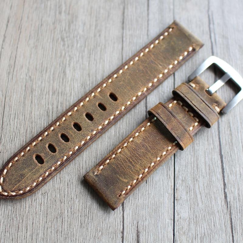 MERJUST Curele de ceas din piele naturală lucrate manual Crazy Horse 20mm 22mm Curea retro maro pentru U-boat Big Pilot Ceas Brățară