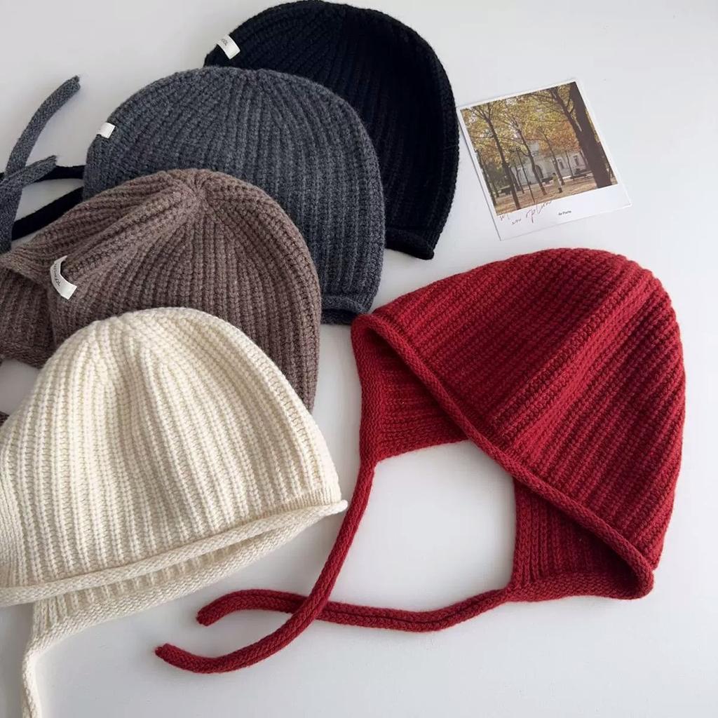 Pure Wool Balacrafa Hat  Women's Red Christmas Knitted Ear Protecting Hat  Face Enhancing Small Warm Hat