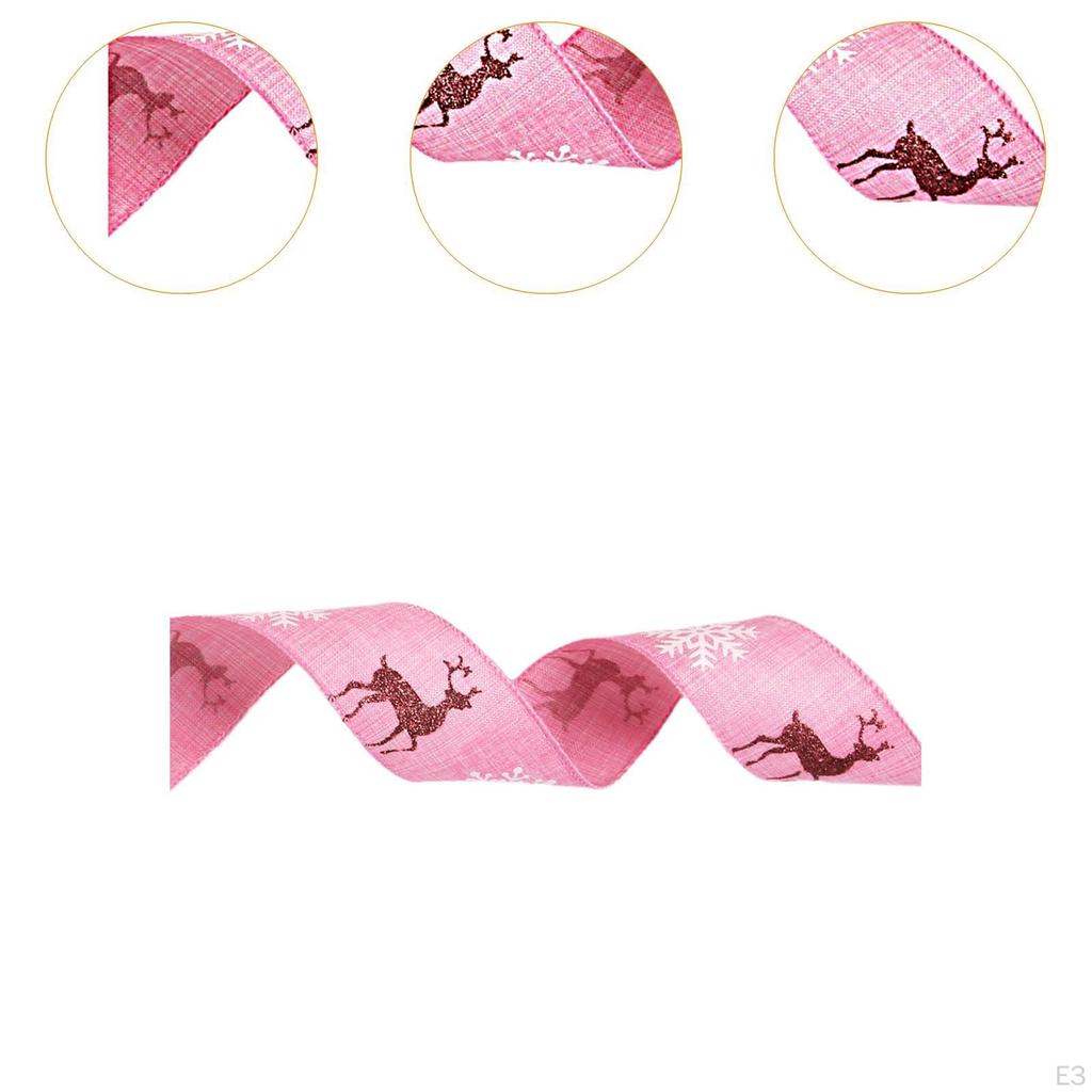 Christmas Ribbon Tree Decor Printed Wired Glitter Reindeer Decorative Linen