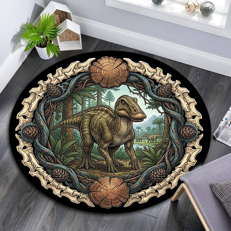 Prehistoric Dinosaur Forest Scene Round Area Rug Under Office Chairs Bedroom Living Room Home Decor