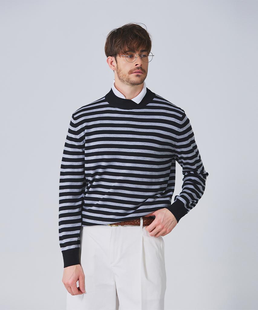 Geonjiulleunseu Super Fine Merino Wool Striped Knit Mock Neck Collection