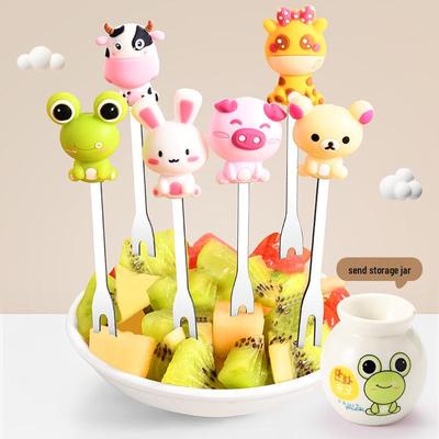 Edelstahl Kinder Obstgabeln - Niedlicher Stil Dessert- & Kuchengabeln mit Aufbewahrungsglas für Baby-Haushaltgebrauch