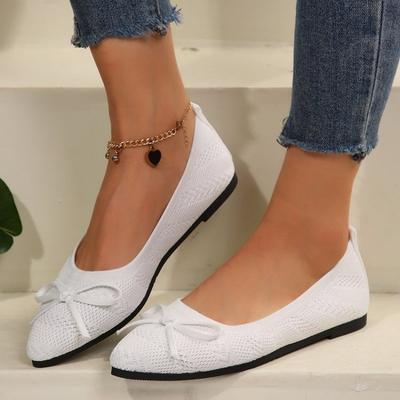 Mode Damen Ballerinas 2024 Neu Gestrickt Slipper Atmungsaktiv Bequem Einfarbig Schuhe Lässig Spitz Zehenpartie Walking Loafers Sneakers Damen